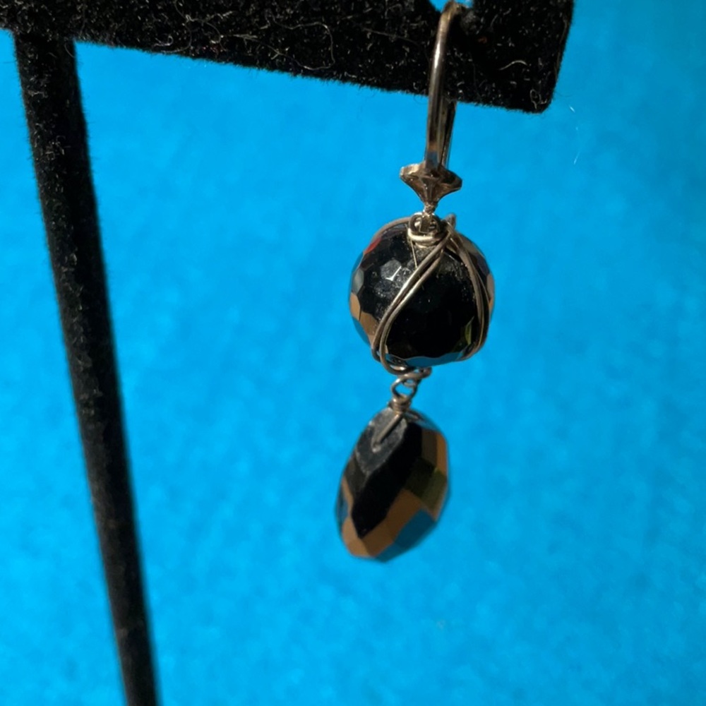 925 sterling and black onyx dangle earrings wrapped in 925 - Picture 3 of 7